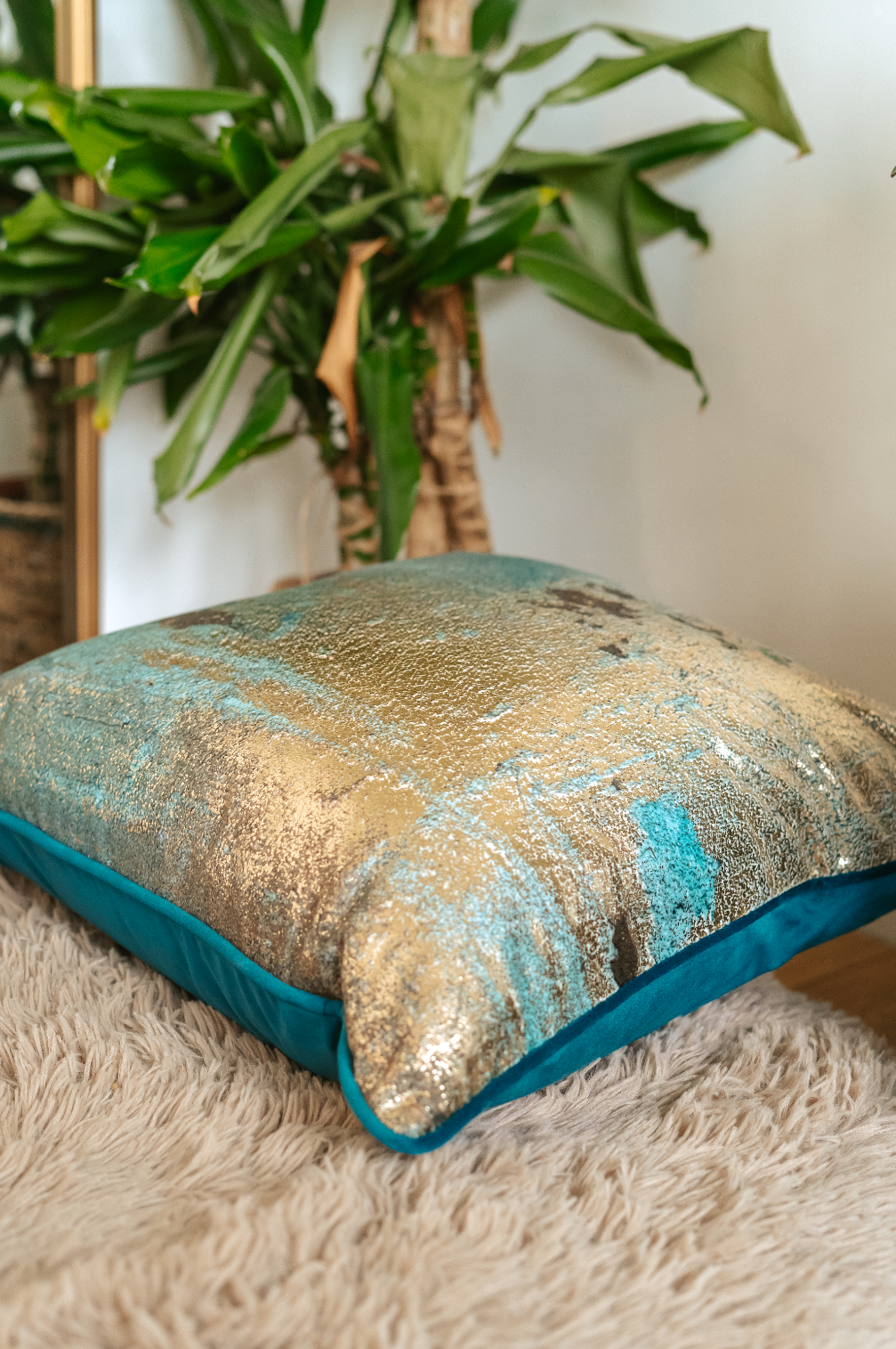 Teal Gold Metallic Cushion Wild Bohome