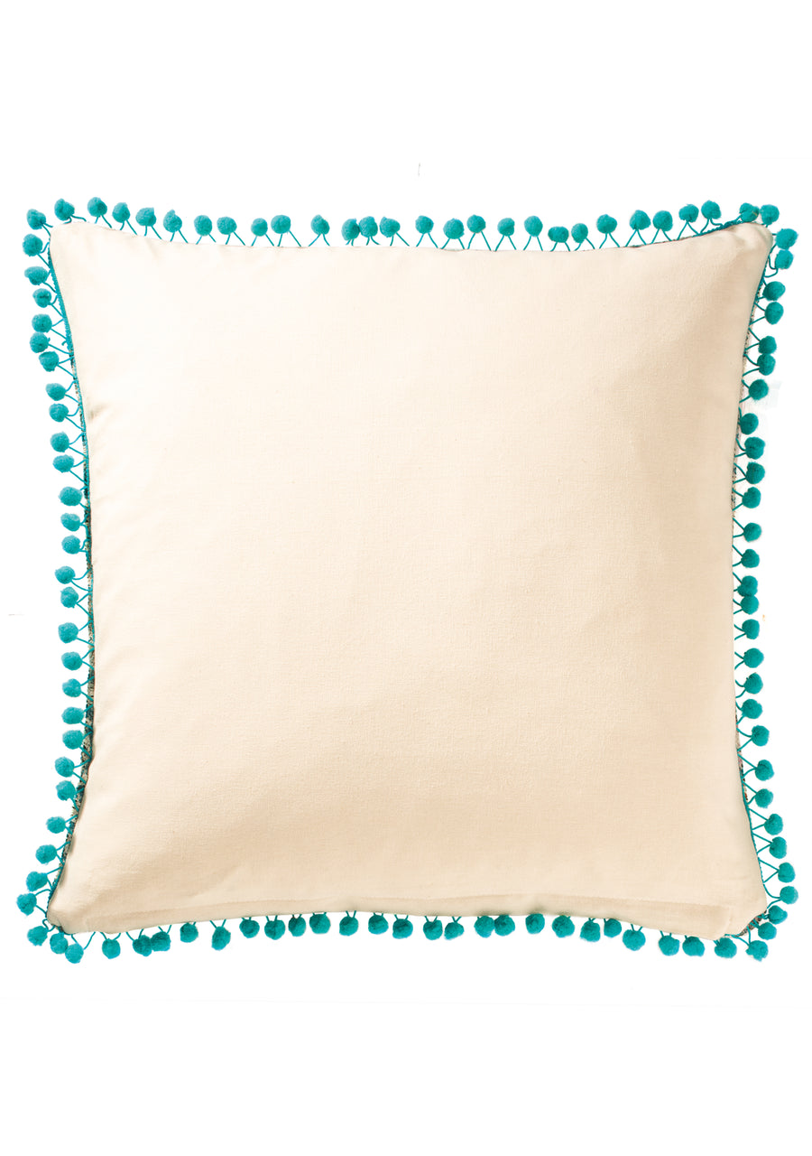 Pom-pom Teal Cushion